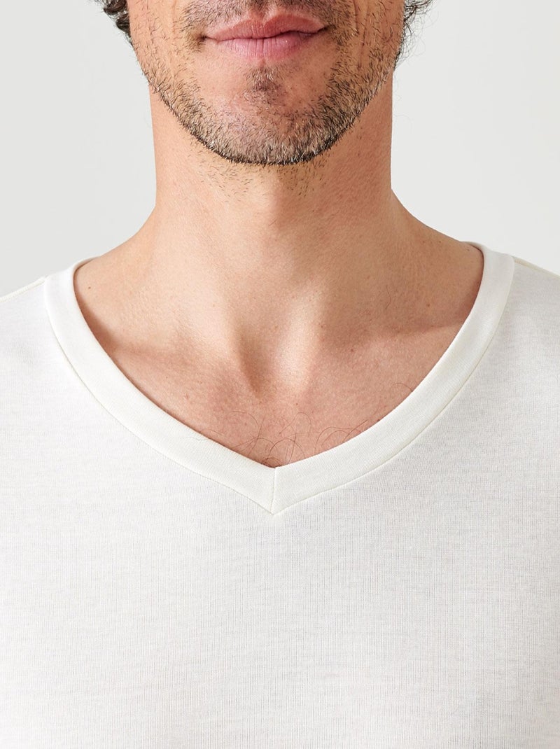 T-shirt col V manches courtes fine côte Thermolactyl Sensitive thermique - Damart Blanc - Kiabi