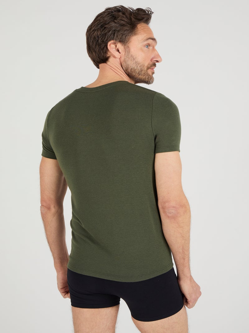 T-shirt col V manches courtes fine côte Thermolactyl Sensitive thermique - Damart Kaki - Kiabi