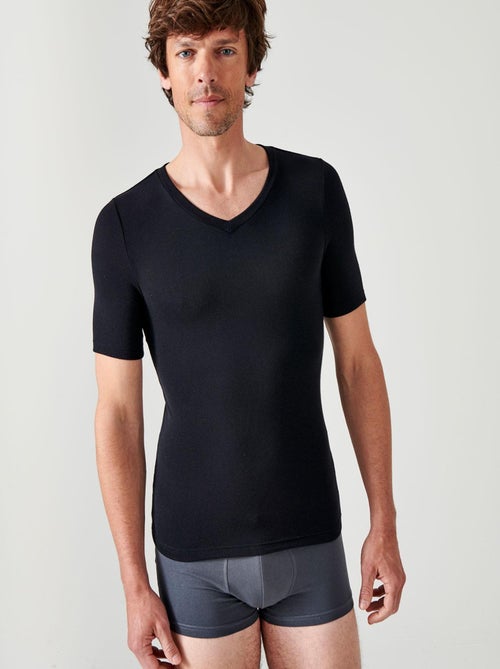 T-shirt col V manches courtes fine côte Thermolactyl Sensitive thermique - Damart - Kiabi
