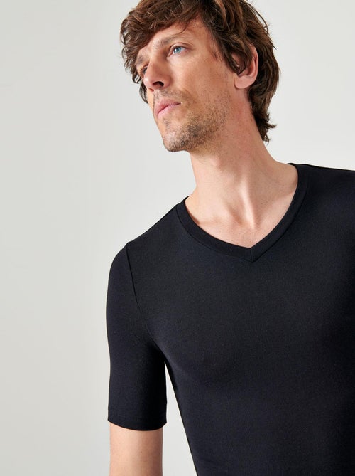 T-shirt col V manches courtes fine côte Thermolactyl Sensitive thermique - Damart - Kiabi