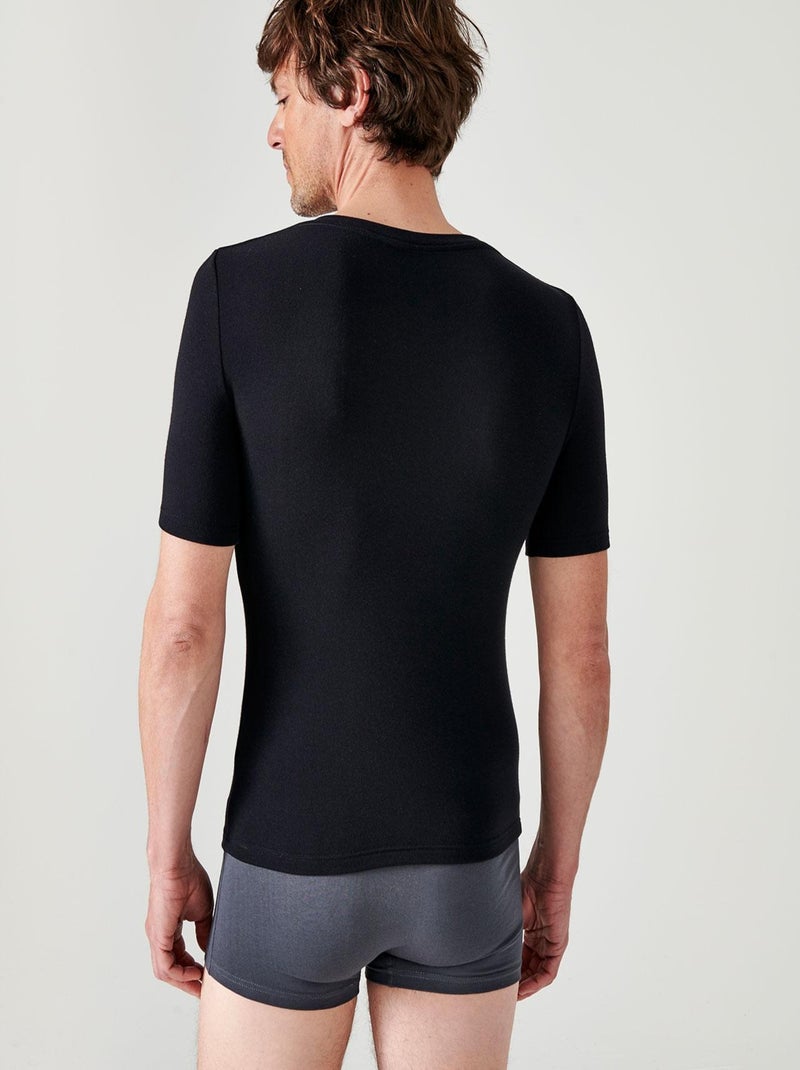 T-shirt col V manches courtes fine côte Thermolactyl Sensitive thermique - Damart Noir - Kiabi