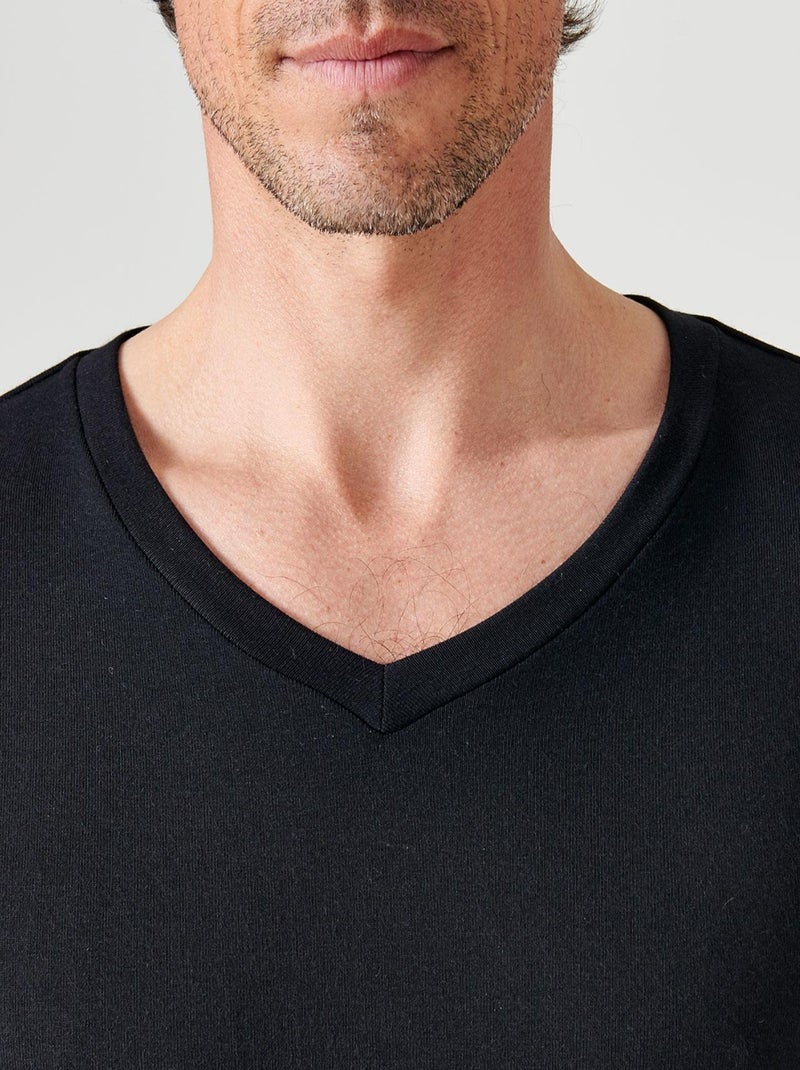 T-shirt col V manches courtes fine côte Thermolactyl Sensitive thermique - Damart Noir - Kiabi