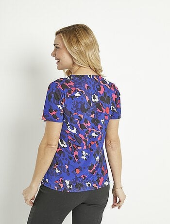 T-shirt col V manches courtes motif léopard