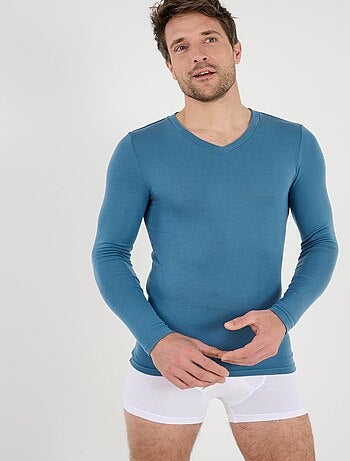 T-shirt col V manches longues fine côte Thermolactyl Sensitive - Damart