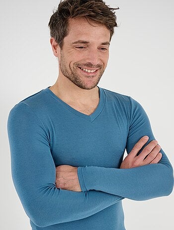 T-shirt col V manches longues fine côte Thermolactyl Sensitive - Damart