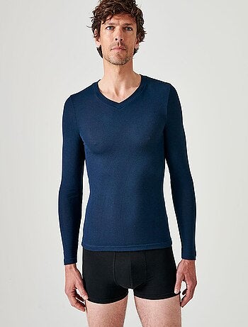 T-shirt col V manches longues fine côte Thermolactyl Sensitive - Damart