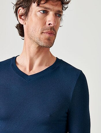 T-shirt col V manches longues fine côte Thermolactyl Sensitive - Damart