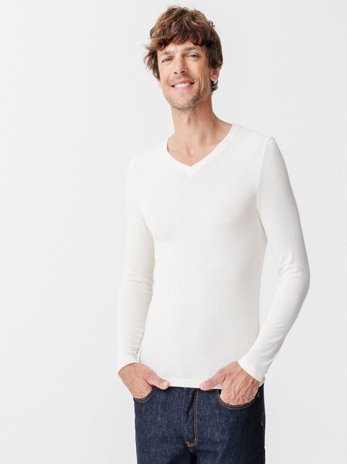 T-shirt col V manches longues fine côte Thermolactyl Sensitive - Damart - Kiabi