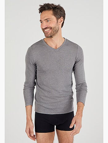 T-shirt col V manches longues fine côte Thermolactyl Sensitive thermique - Damart