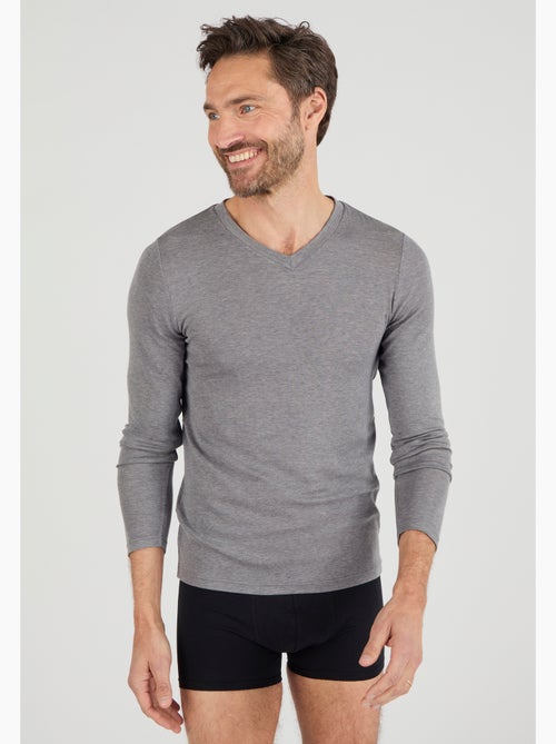 T-shirt col V manches longues fine côte Thermolactyl Sensitive - Damart - Kiabi