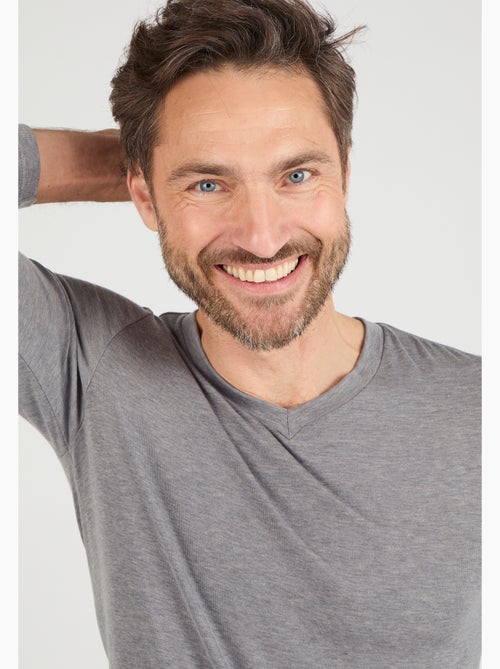 T-shirt col V manches longues fine côte Thermolactyl Sensitive - Damart - Kiabi