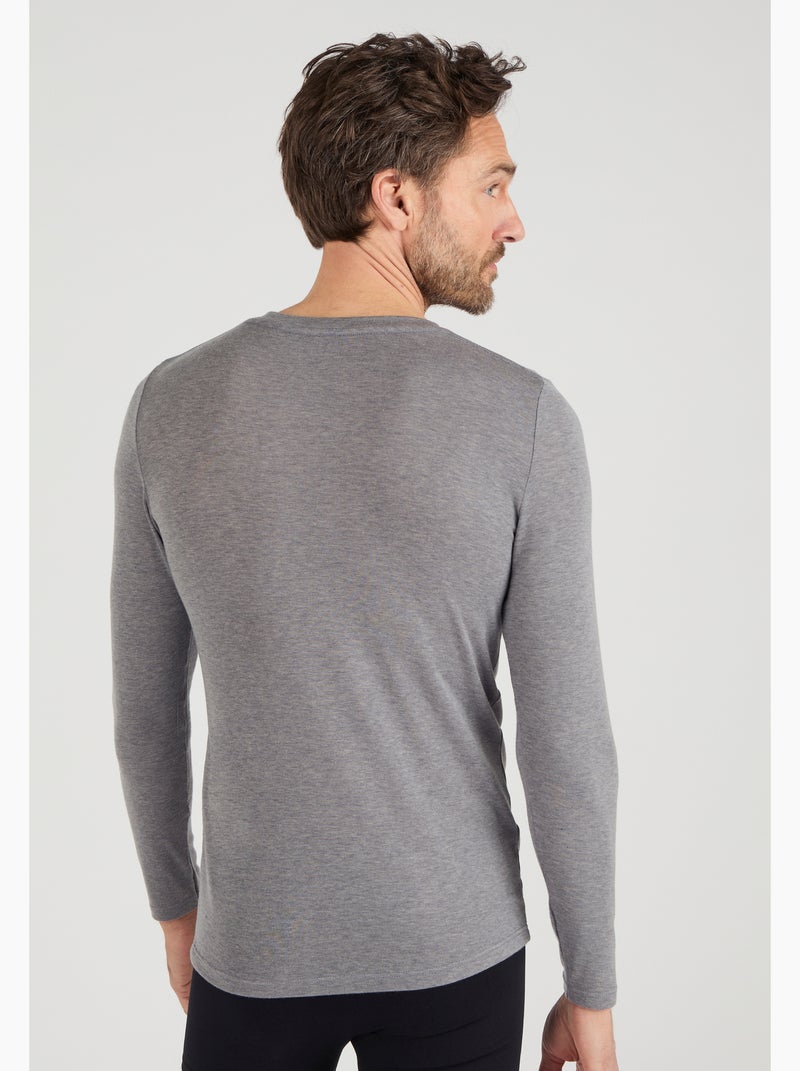 T-shirt col V manches longues fine côte Thermolactyl Sensitive - Damart Gris - Kiabi