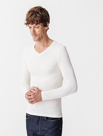 T-shirt col V manches longues fine côte Thermolactyl Sensitive thermique - Damart
