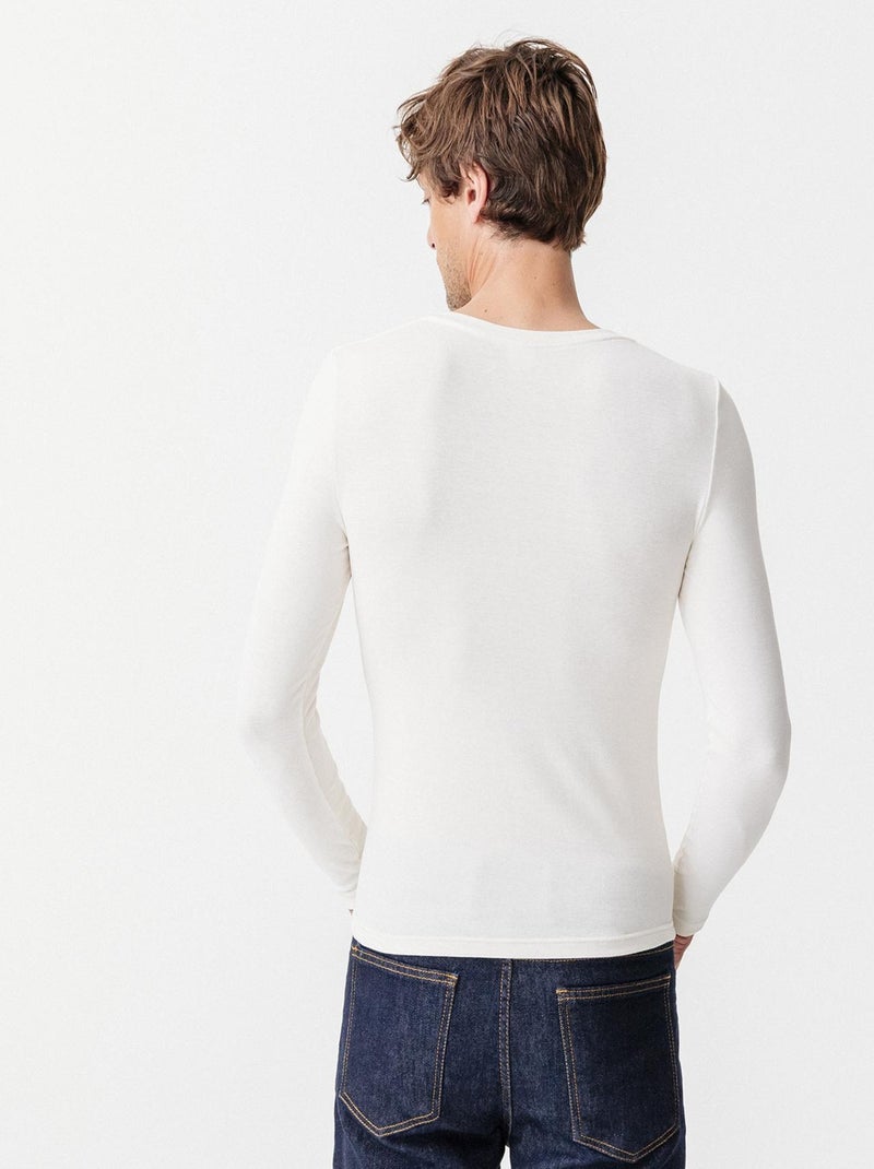 T-shirt col V manches longues fine côte Thermolactyl Sensitive thermique - Damart Blanc - Kiabi