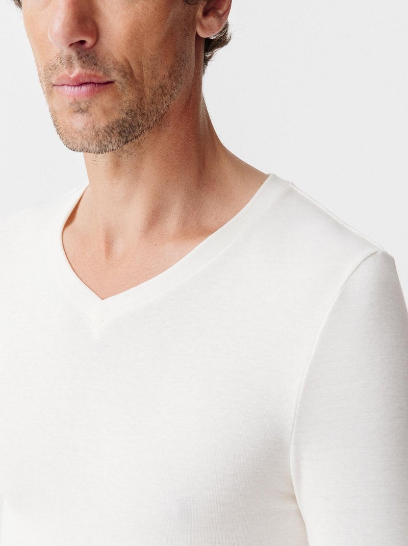T-shirt col V manches longues fine côte Thermolactyl Sensitive thermique - Damart Blanc - Kiabi