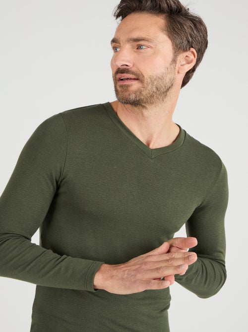 T-shirt col V manches longues fine côte Thermolactyl Sensitive thermique - Damart - Kiabi