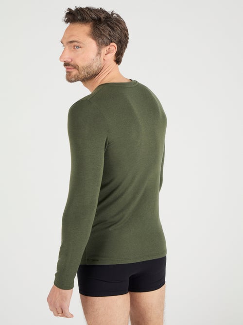T-shirt col V manches longues fine côte Thermolactyl Sensitive thermique - Damart - Kiabi