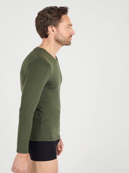 T-shirt col V manches longues fine côte Thermolactyl Sensitive thermique - Damart - Kiabi