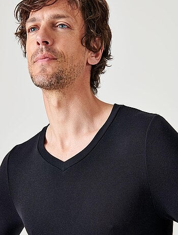 T-shirt col V manches longues fine côte Thermolactyl Sensitive thermique - Damart