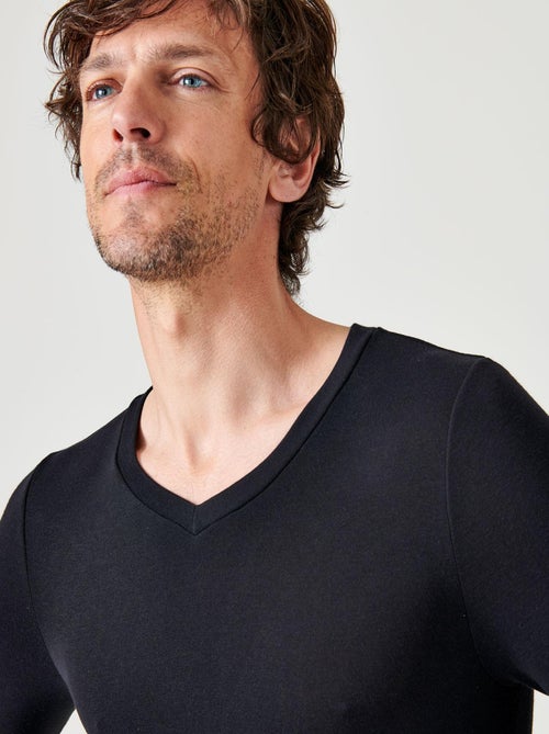 T-shirt col V manches longues fine côte Thermolactyl Sensitive thermique - Damart - Kiabi
