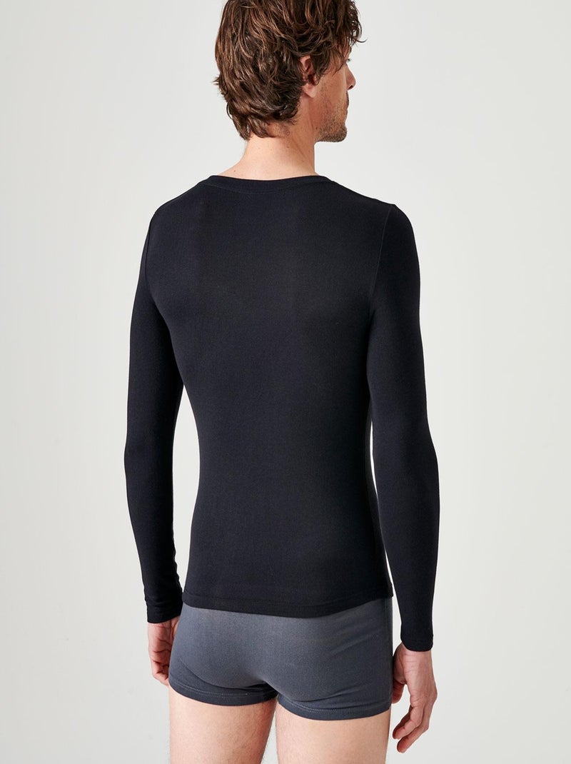 T-shirt col V manches longues fine côte Thermolactyl Sensitive thermique - Damart Noir - Kiabi
