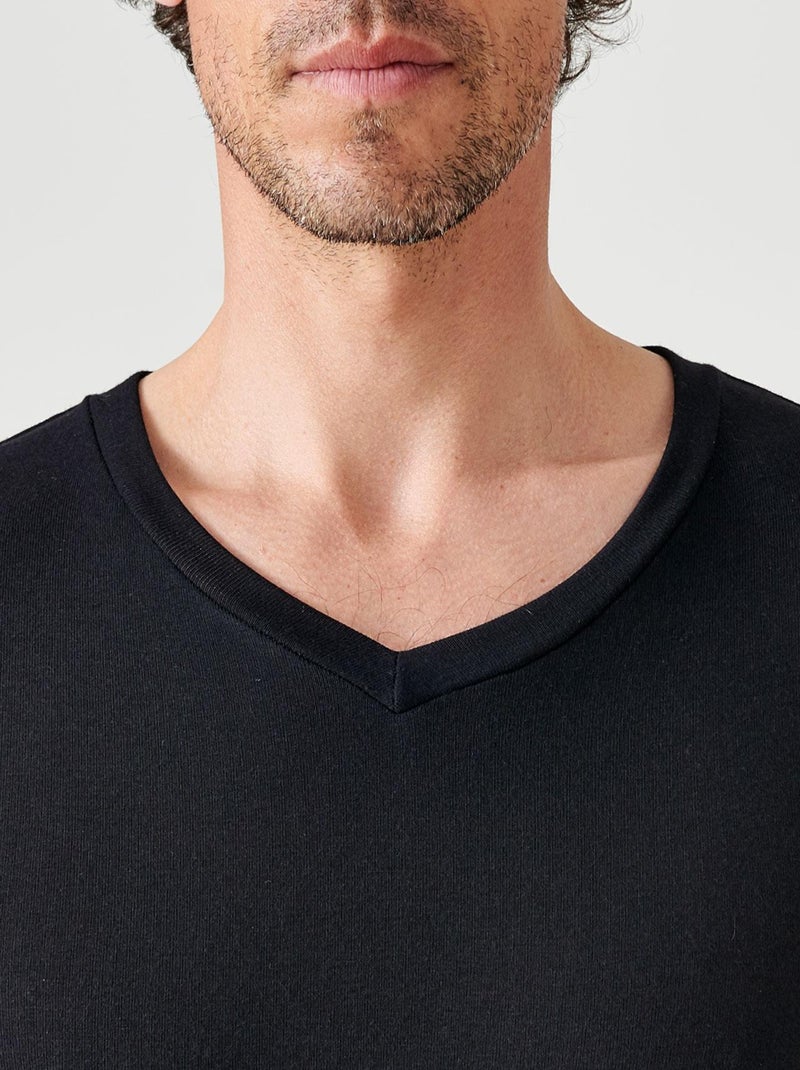T-shirt col V manches longues fine côte Thermolactyl Sensitive thermique - Damart Noir - Kiabi