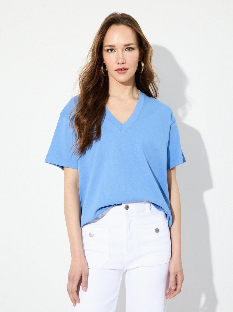 T-shirt col V MO Fashion Bleu - Kiabi