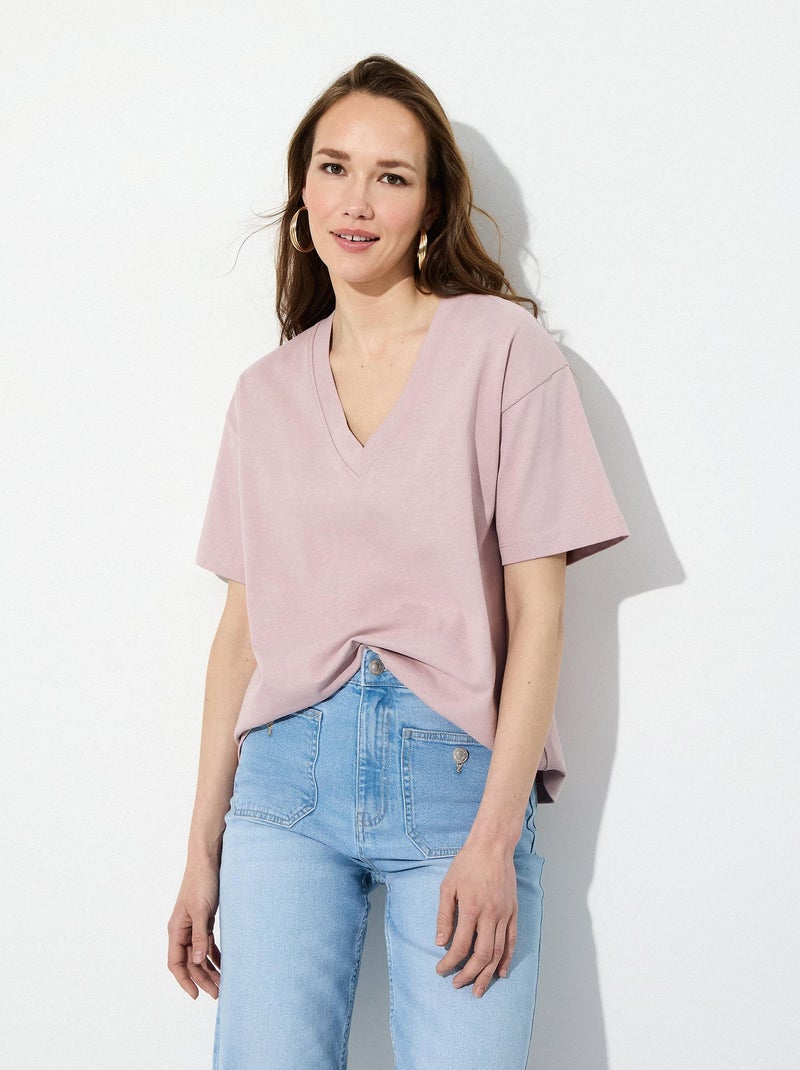 T-shirt col V MO Fashion Violet - Kiabi