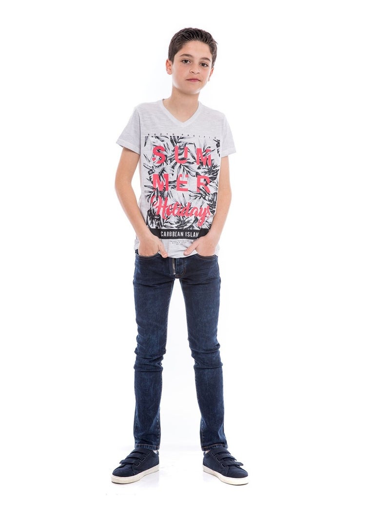 T-shirt col V NOGOTA garçon Gris clair - Kiabi