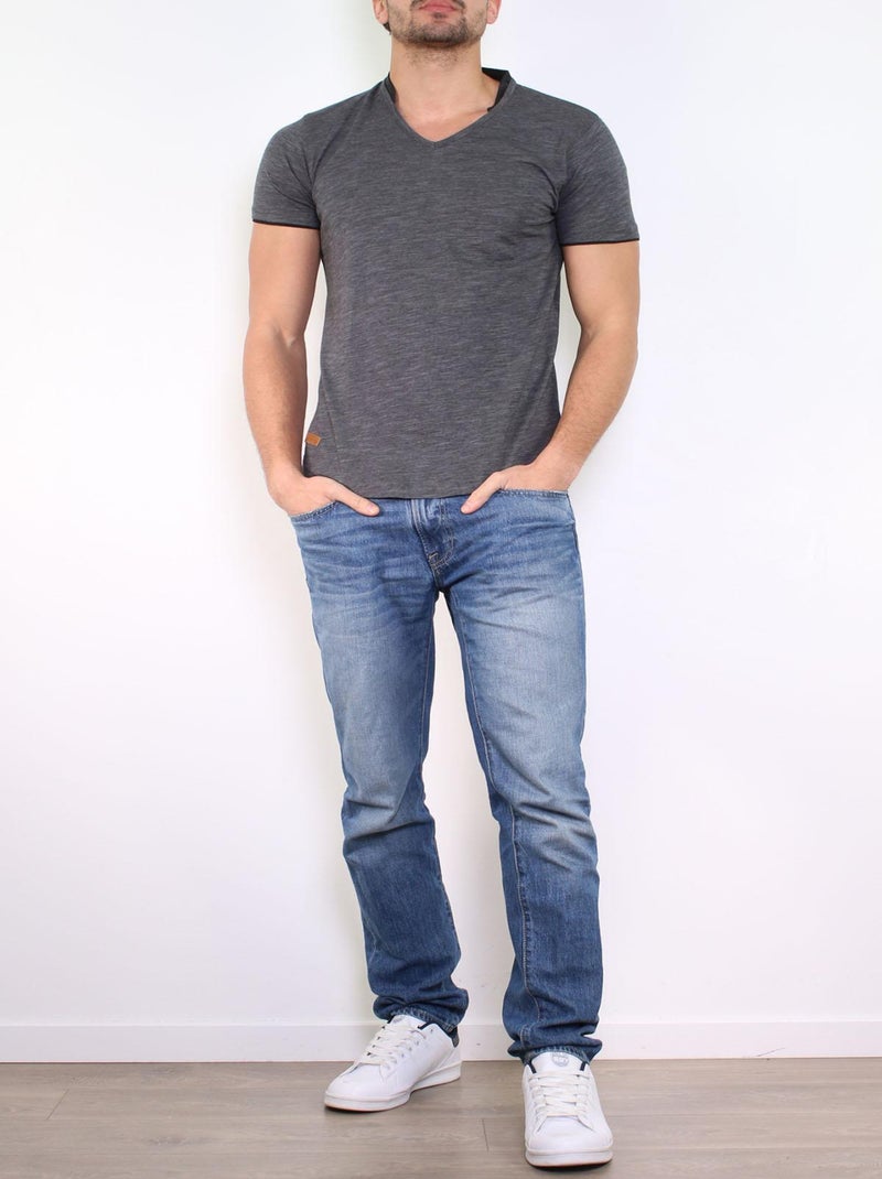 T-shirt Col V Noir - Kiabi