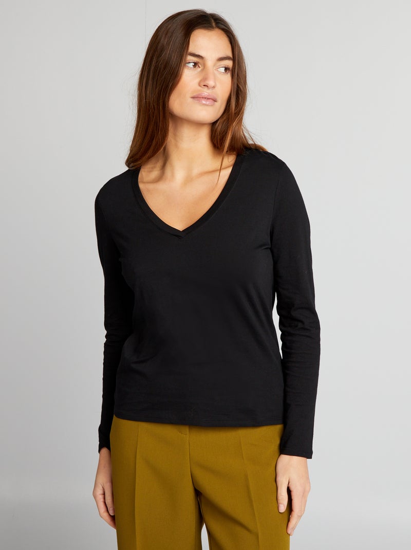 T-shirt col V Noir - Kiabi
