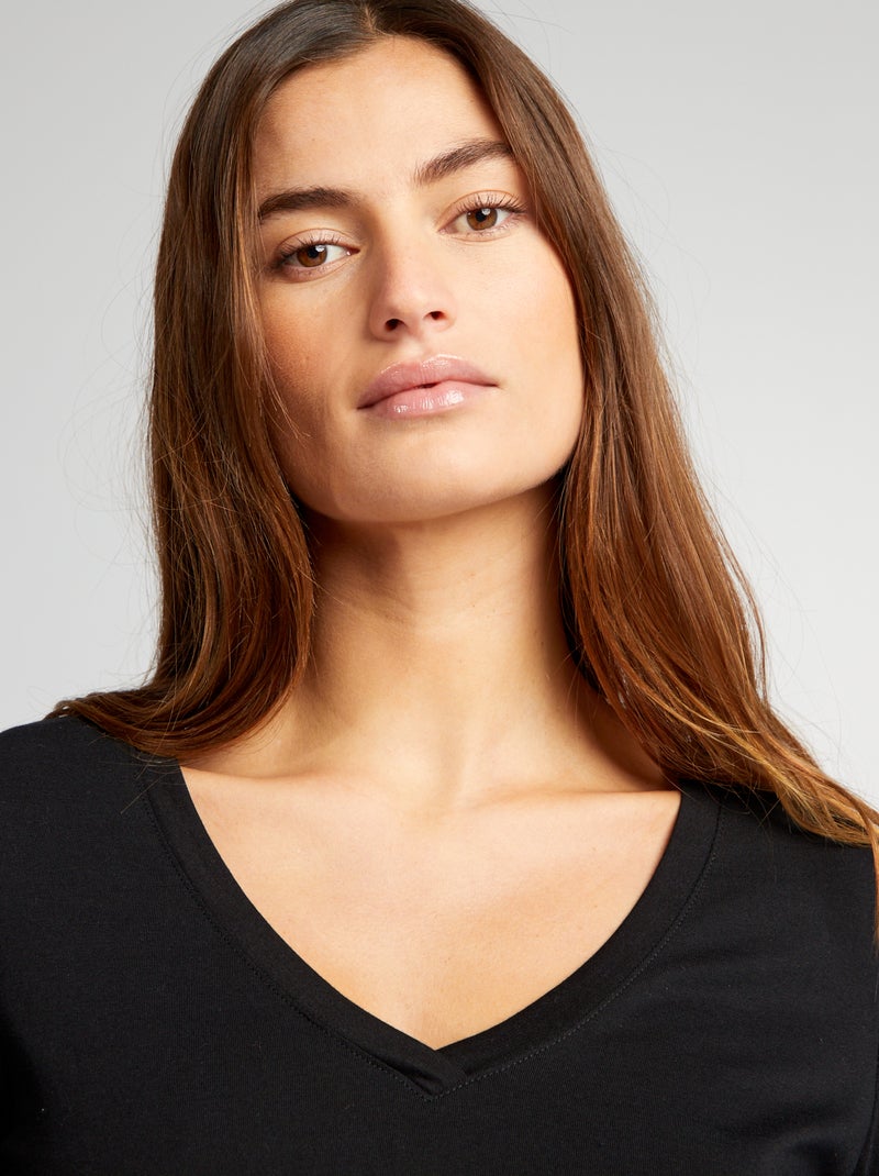 T-shirt col V Noir - Kiabi