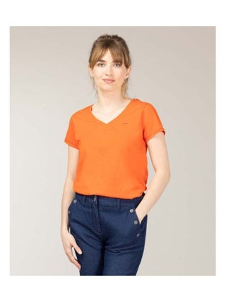 T-shirt col V orange Femme