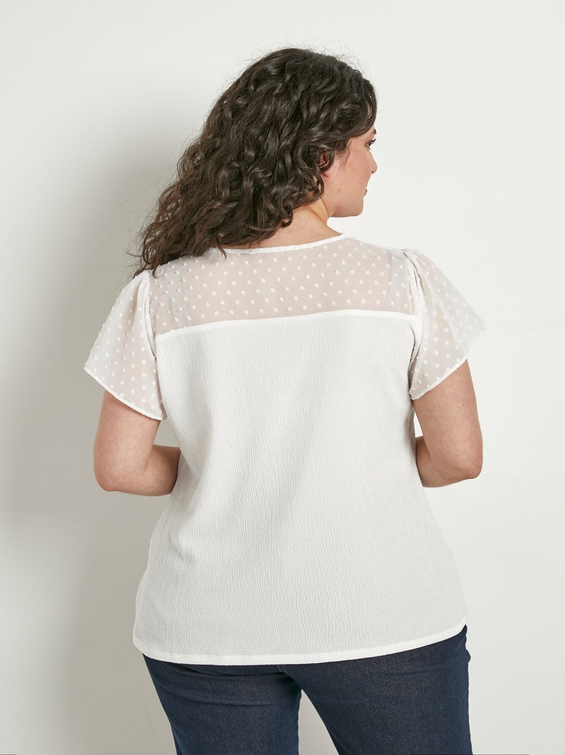 T-shirt col V plumetis manches courtes Blanc - Kiabi