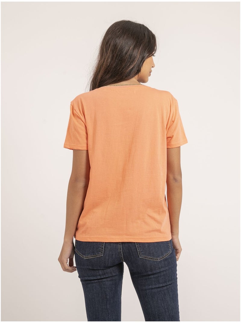 T-shirt col V pur coton FAMIA Orange corail - Kiabi