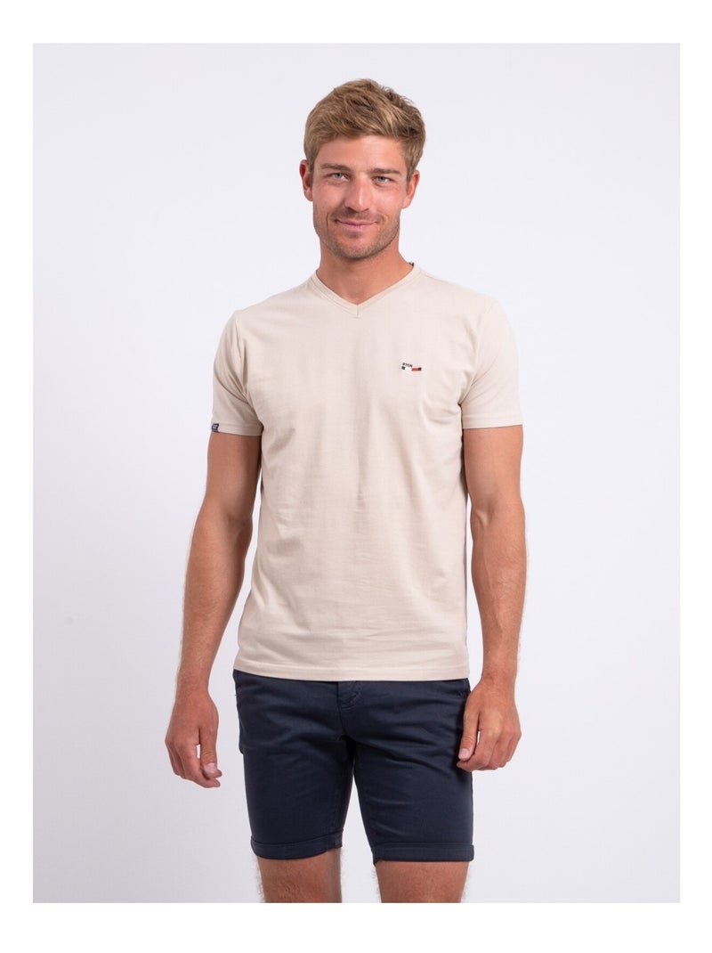 T-shirt col V pur coton NERIJ Beige - Kiabi