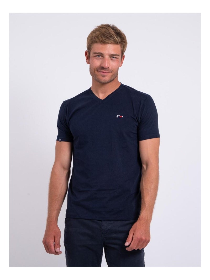 T-shirt col V pur coton NERIJ Bleu marine - Kiabi