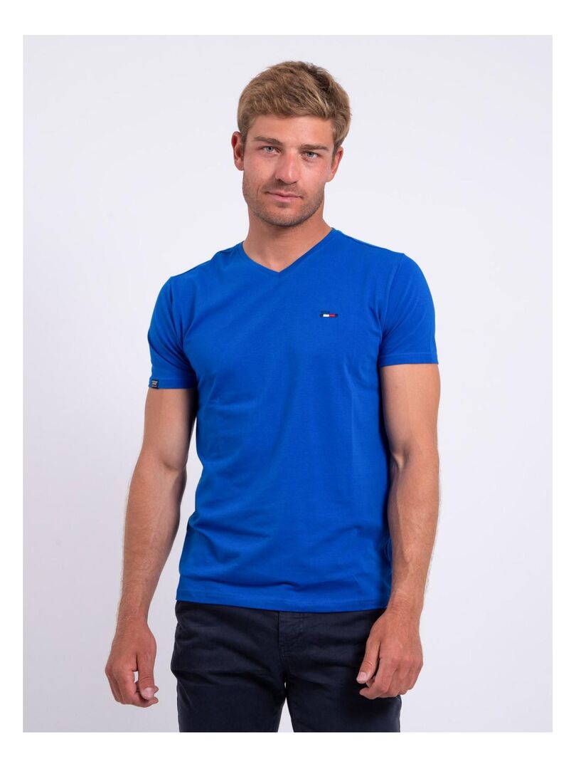 T-shirt col V pur coton NERIJ Bleu roi - Kiabi