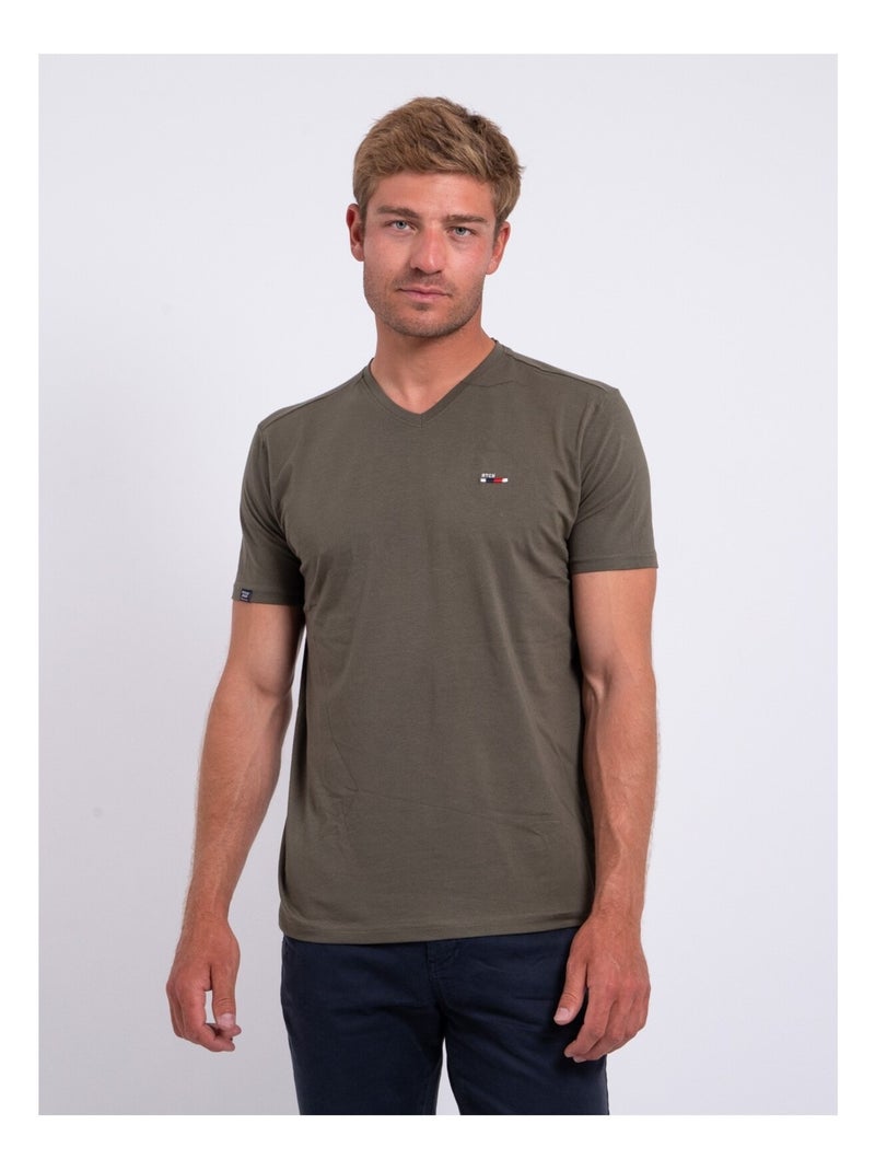 T-shirt col V pur coton NERIJ Kaki - Kiabi