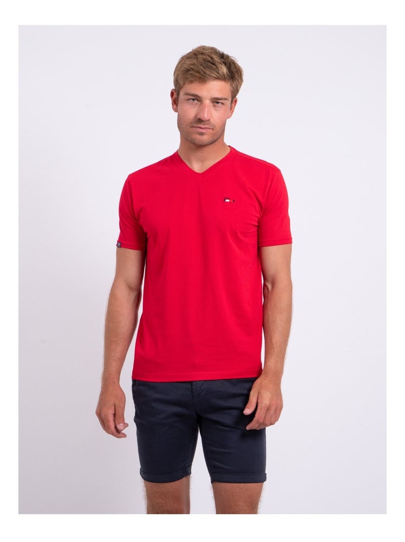 T-shirt col V pur coton NERIJ Rouge - Kiabi