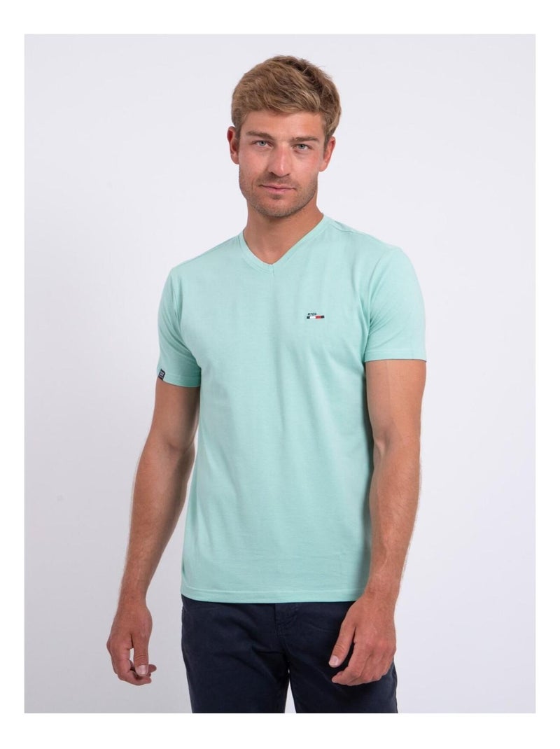 T-shirt col V pur coton NERIJ Vert - Kiabi