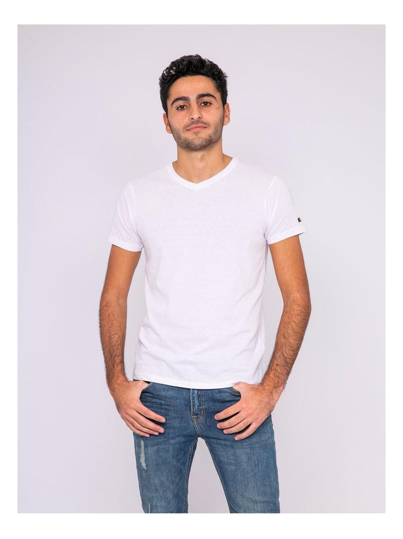T-shirt col V pur coton organique WETHERBY Blanc - Kiabi