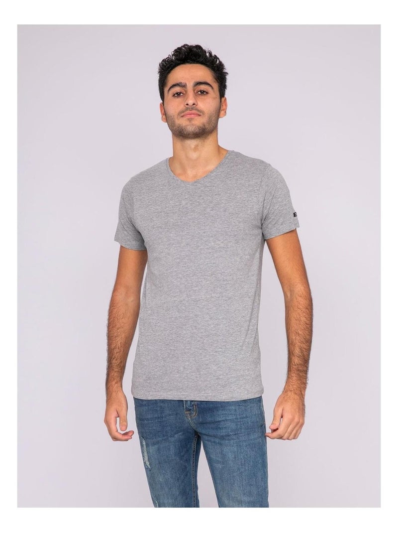 T-shirt col V pur coton organique WETHERBY Gris clair - Kiabi