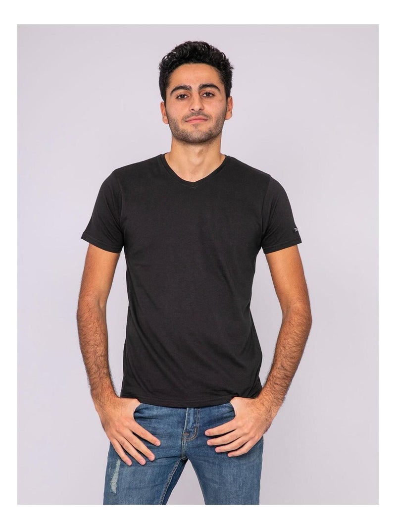 T-shirt col V pur coton organique WETHERBY Noir - Kiabi