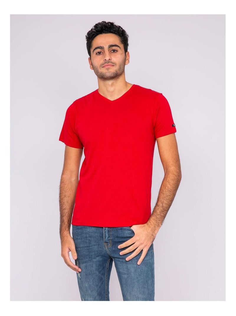 T-shirt col V pur coton organique WETHERBY Rouge - Kiabi