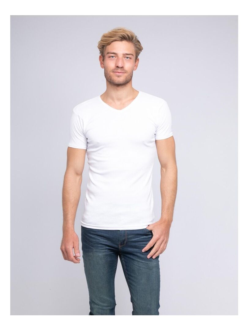 T-shirt col V pur coton organique WORD Blanc - Kiabi