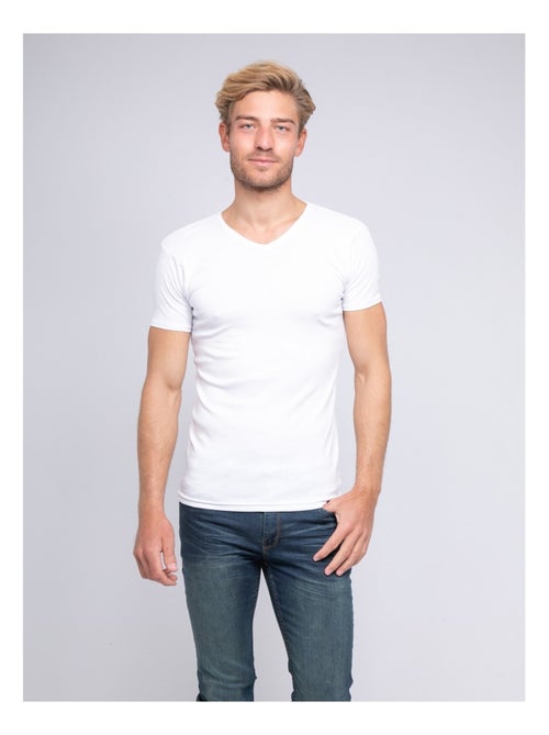 T-shirt col V pur coton organique WORD - Kiabi