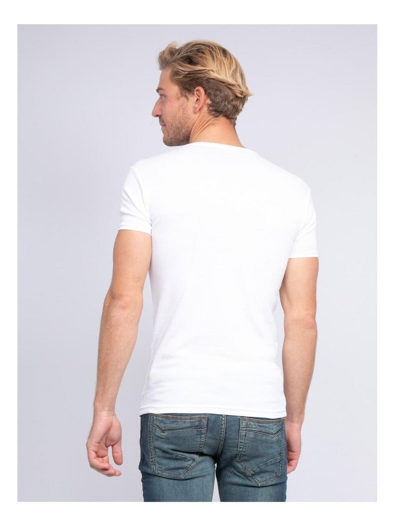 T-shirt col V pur coton organique WORD Blanc - Kiabi