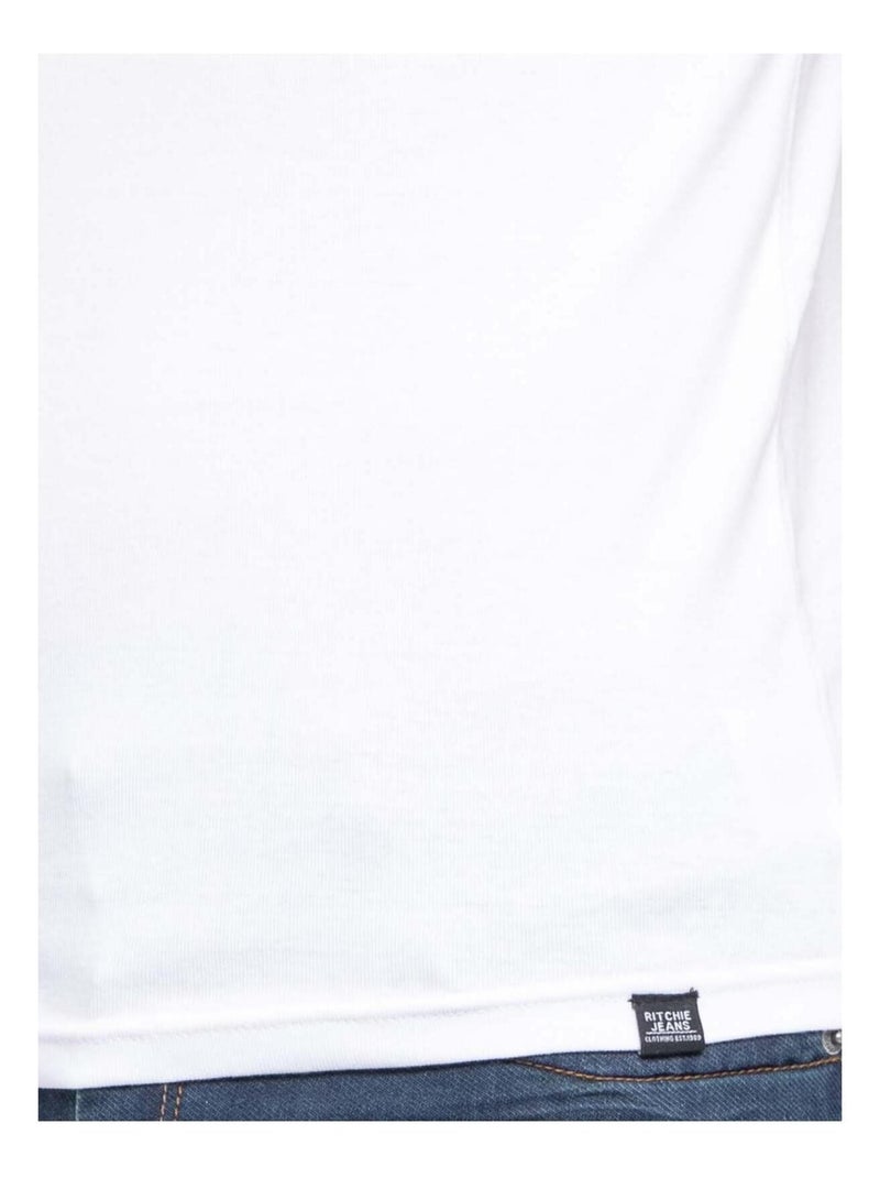 T-shirt col V pur coton organique WORD Blanc - Kiabi
