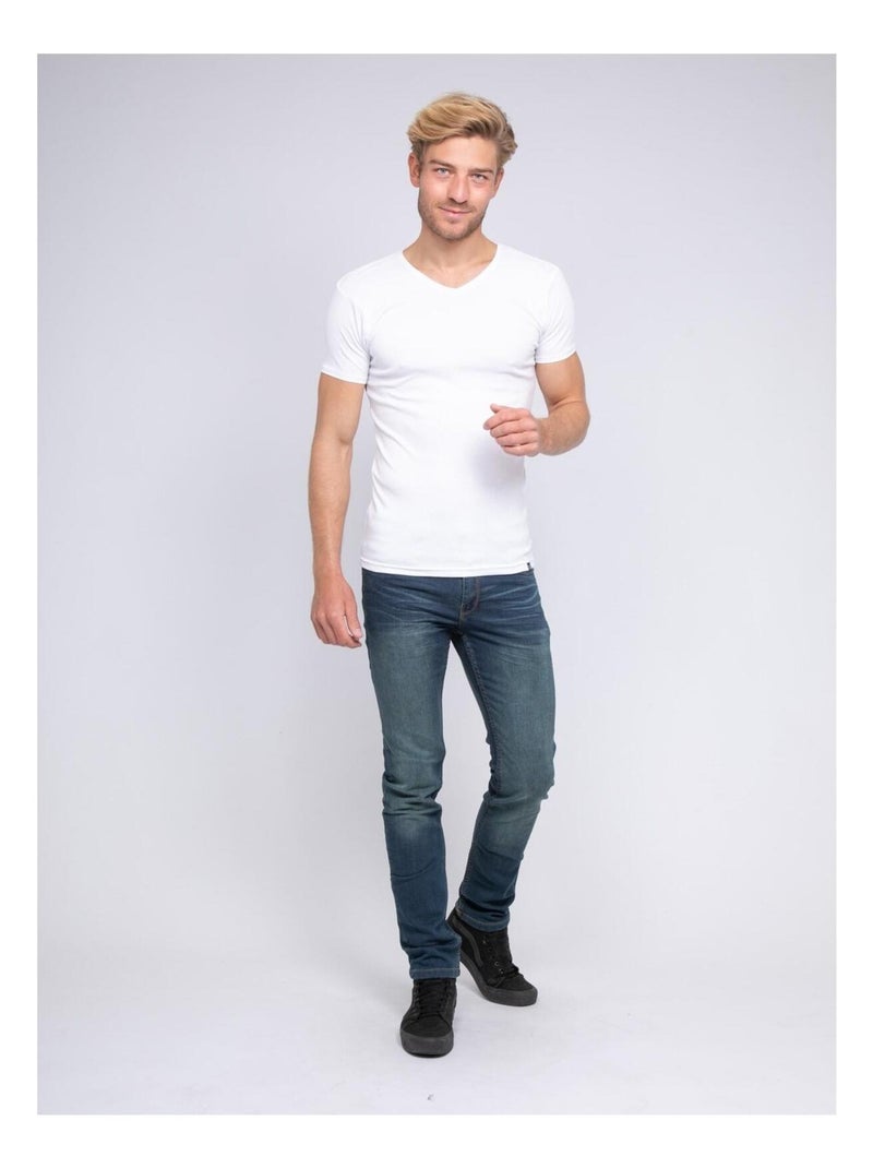 T-shirt col V pur coton organique WORD Blanc - Kiabi